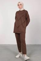 Tesettür giyim KAHVE SCUBA PANTOLONLU TAKIM T 7605