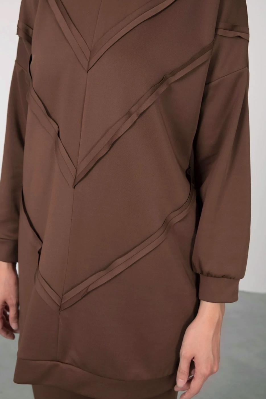 Tesettür giyim KAHVE SCUBA PANTOLONLU TAKIM T 7605