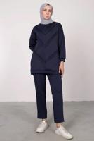 Tesettür giyim LACİVERT SCUBA PANTOLONLU TAKIM T 7605