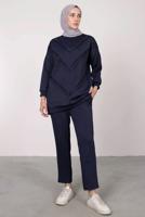 Tesettür giyim LACİVERT SCUBA PANTOLONLU TAKIM T 7605