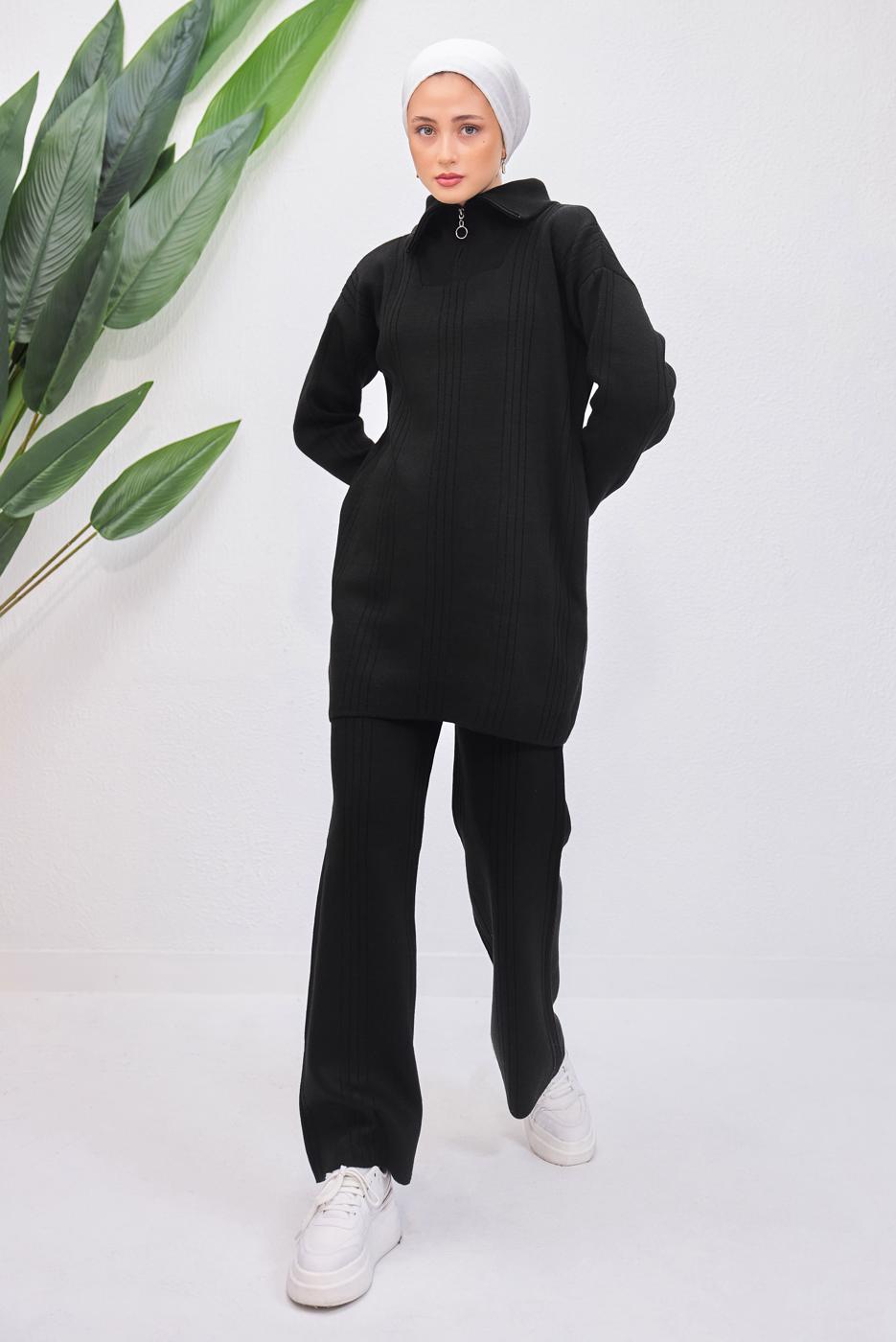 Hijab clothing BLACK KNITWEAR PANTS SUIT T 7708
