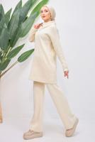 Tesettür giyim EKRU PANTOLONLU TRİKO TAKIM T 7708