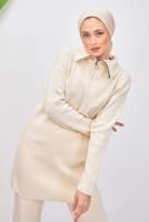 Tesettür giyim EKRU PANTOLONLU TRİKO TAKIM T 7708