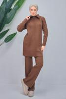 Tesettür giyim KAHVE PANTOLONLU TRİKO TAKIM T 7708