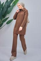 Tesettür giyim KAHVE PANTOLONLU TRİKO TAKIM T 7708