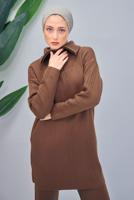 Tesettür giyim KAHVE PANTOLONLU TRİKO TAKIM T 7708