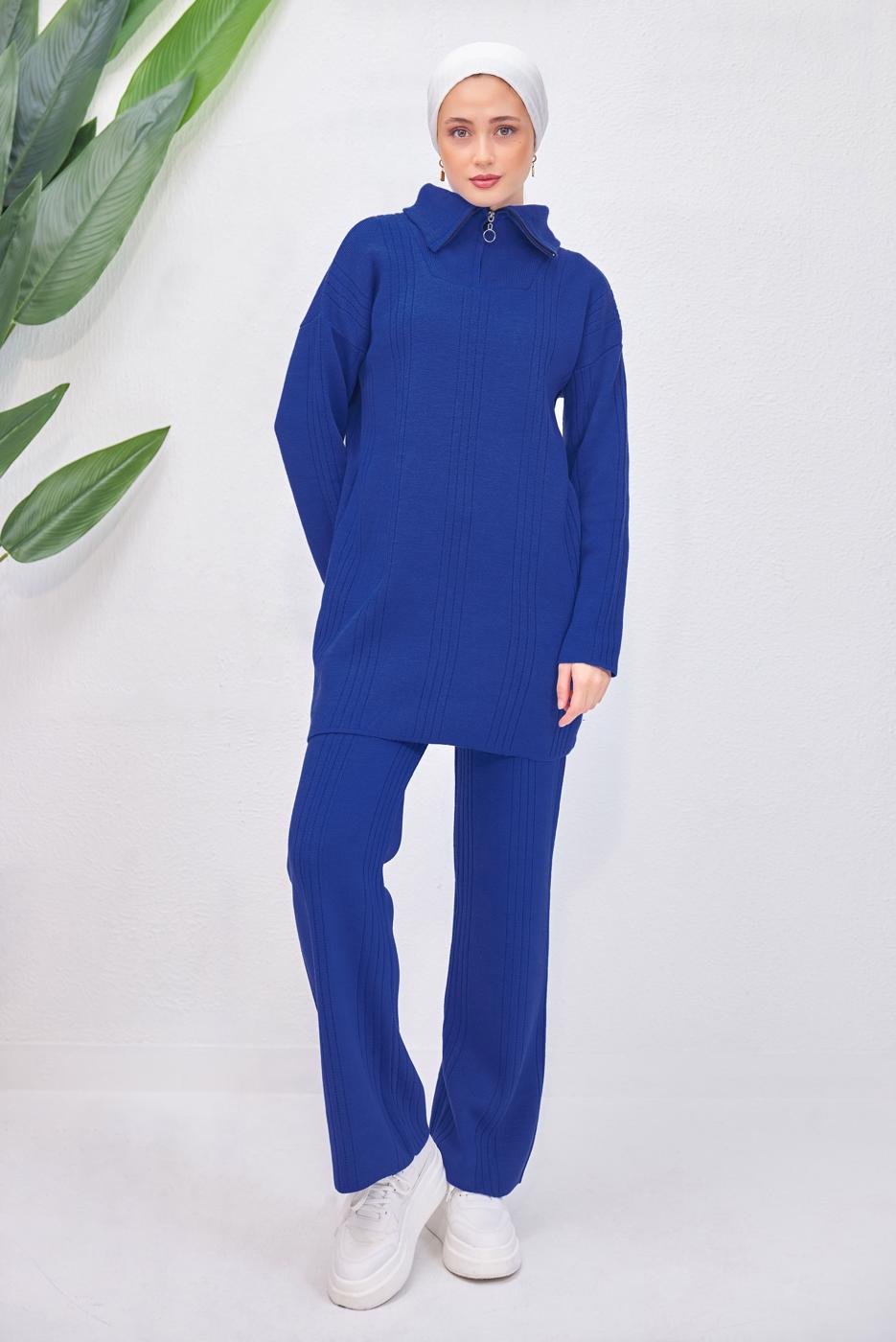 Tesettür giyim LACİVERT PANTOLONLU TRİKO TAKIM T 7708