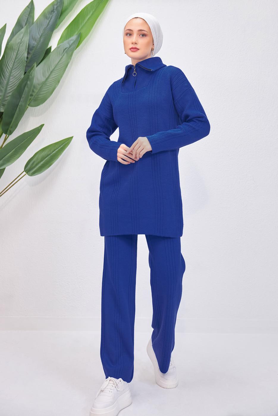 Tesettür giyim LACİVERT PANTOLONLU TRİKO TAKIM T 7708