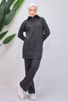 Tesettür giyim GRİ PANTOLONLU TRİKO TAKIM T 7708