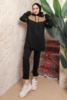 Tesettür giyim SİYAH İKİLİ PANTOLONLU TAKIM T 7943