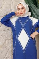 Tesettür giyim LACİVERT BAKLAVA DESENLİ PANTOLONLU TRİKO TAKIM T 8008