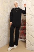 Tesettür giyim SİYAH ZİNCİR DETAYLI PANTOLONLU TAKIM T 8058
