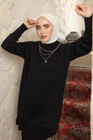 Tesettür giyim SİYAH ZİNCİR DETAYLI PANTOLONLU TAKIM T 8058