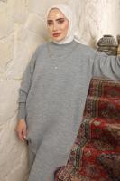 Tesettür giyim GRİ ZİNCİR DETAYLI PANTOLONLU TAKIM T 8058