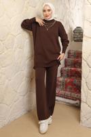 Tesettür giyim KAHVE ZİNCİR DETAYLI PANTOLONLU TAKIM T 8058