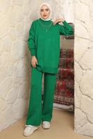 Tesettür giyim YEŞİL ZİNCİR DETAYLI PANTOLONLU TAKIM T 8058