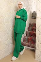 Tesettür giyim YEŞİL ZİNCİR DETAYLI PANTOLONLU TAKIM T 8058