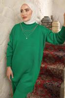 Tesettür giyim YEŞİL ZİNCİR DETAYLI PANTOLONLU TAKIM T 8058