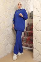 Tesettür giyim LACİVERT ZİNCİR DETAYLI PANTOLONLU TAKIM T 8058