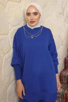 Tesettür giyim LACİVERT ZİNCİR DETAYLI PANTOLONLU TAKIM T 8058