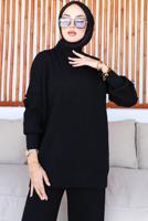 Tesettür giyim SİYAH PANTOLONLU TRİKO TAKIM T 8116