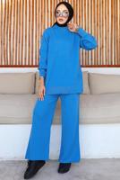Tesettür giyim MAVİ PANTOLONLU TRİKO TAKIM T 8116