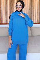 Tesettür giyim MAVİ PANTOLONLU TRİKO TAKIM T 8116