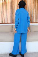 Tesettür giyim MAVİ PANTOLONLU TRİKO TAKIM T 8116