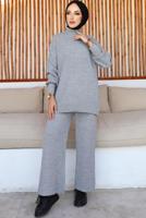 Tesettür giyim GRİ PANTOLONLU TRİKO TAKIM T 8116