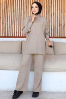 Tesettür giyim VİZON PANTOLONLU TRİKO TAKIM T 8116