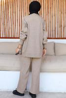 Tesettür giyim VİZON PANTOLONLU TRİKO TAKIM T 8116