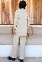 Tesettür giyim BEJ PANTOLONLU TRİKO TAKIM T 8116