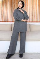 Tesettür giyim GRİ PANTOLONLU TRİKO TAKIM T 8116