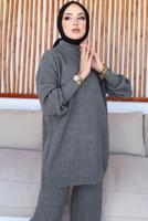 Tesettür giyim GRİ PANTOLONLU TRİKO TAKIM T 8116
