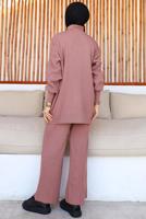Tesettür giyim PEMBE PANTOLONLU TRİKO TAKIM T 8116
