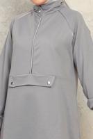 Tesettür giyim GRİ FERMUARLI İKİLİ PANTOLONLU TAKIM T 8143