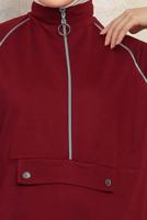 Tesettür giyim BORDO FERMUARLI İKİLİ PANTOLONLU TAKIM T 8143