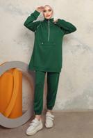 Tesettür giyim YEŞİL FERMUARLI İKİLİ PANTOLONLU TAKIM T 8143
