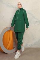 Tesettür giyim YEŞİL FERMUARLI İKİLİ PANTOLONLU TAKIM T 8143