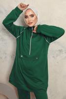 Tesettür giyim YEŞİL FERMUARLI İKİLİ PANTOLONLU TAKIM T 8143