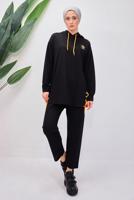 Tesettür giyim SİYAH KAPÜŞONLU PANTOLONLU TAKIM T 8153