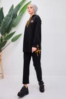 Tesettür giyim SİYAH KAPÜŞONLU PANTOLONLU TAKIM T 8153