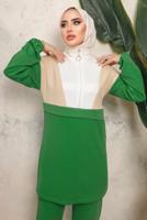 Tesettür giyim YEŞİL RENK BLOKLU FERMUARLI PANTOLONLU TAKIM T 8243