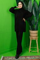 Tesettür giyim SİYAH KOLU BONCUK İŞLEMELİ PANTOLONLU TRİKO TAKIM T 8408