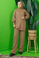 Hijab clothing BROWN BEADED SLEEVE KNITWEAR PANTS SUIT T 8408