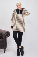 Tesettür giyim SİYAH ÇİZGİLİ PANTOLONLU TAKIM T 8643