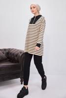 Tesettür giyim SİYAH ÇİZGİLİ PANTOLONLU TAKIM T 8643