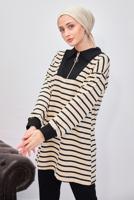 Tesettür giyim SİYAH ÇİZGİLİ PANTOLONLU TAKIM T 8643