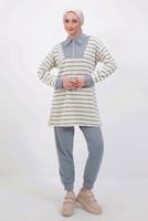 Tesettür giyim GRİ ÇİZGİLİ PANTOLONLU TAKIM T 8643