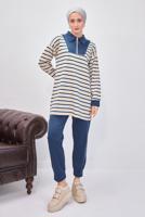 Tesettür giyim LACİVERT ÇİZGİLİ PANTOLONLU TAKIM T 8643